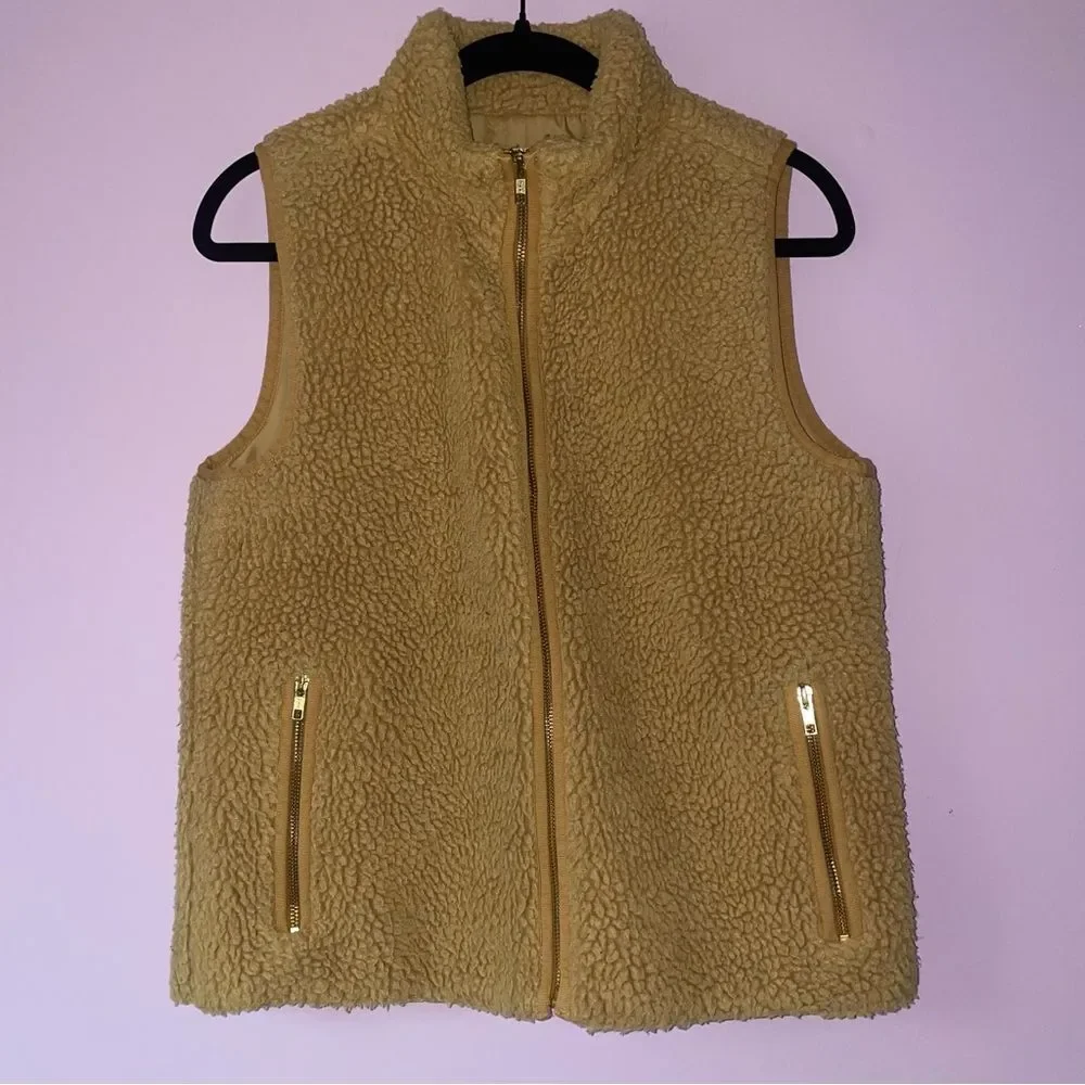 J Crew Size S Teddy Sherpa Vest Brown
